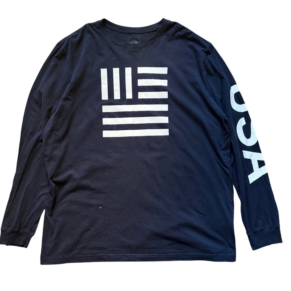 The North Face Mens USA American Flag Logo Long Sleeve T-shirt Size XXL Navy